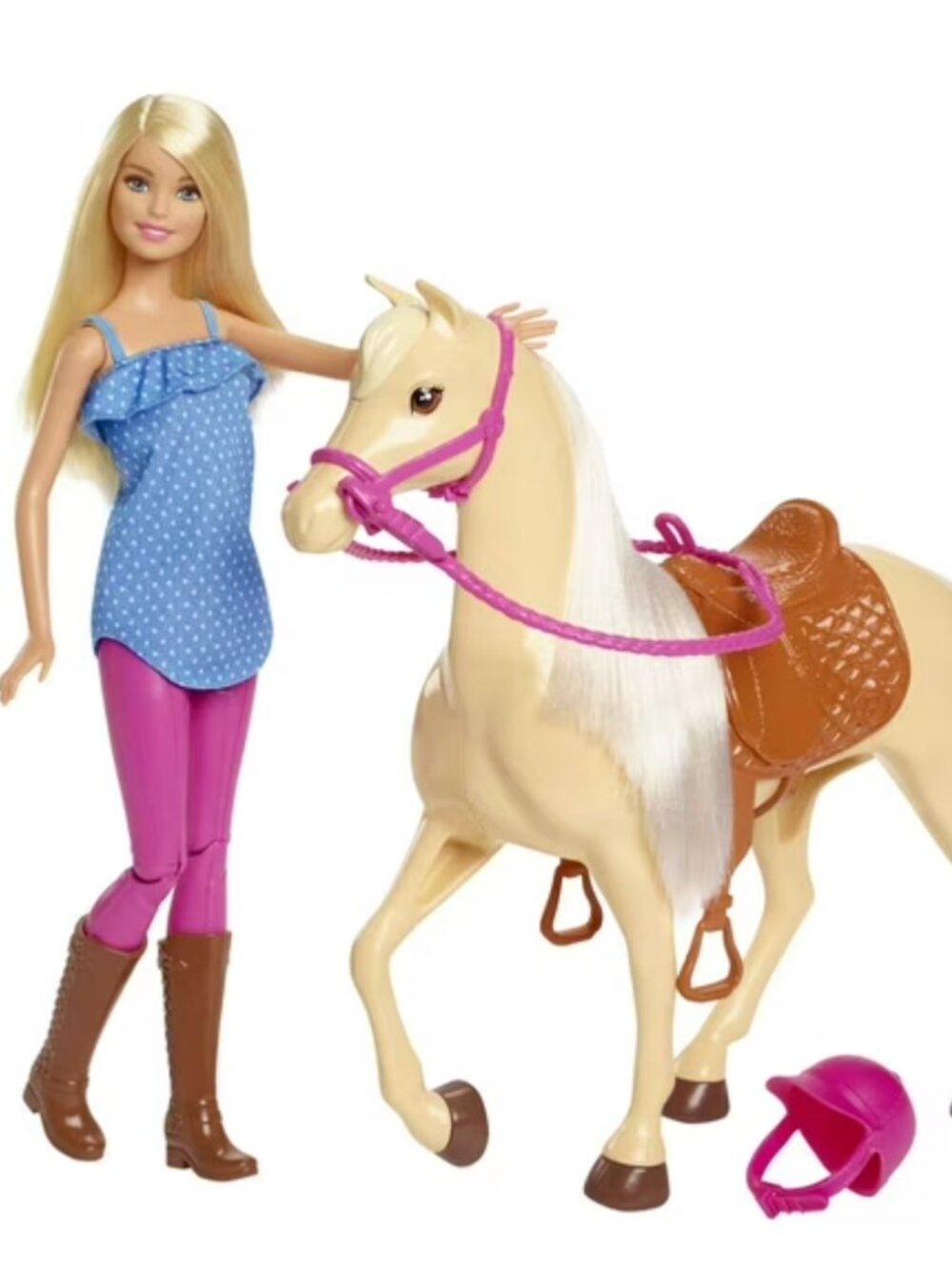 Barbie Doll & Horse Set w/ Blonde Doll in Riding Outfit Light Brown Horse Saddle